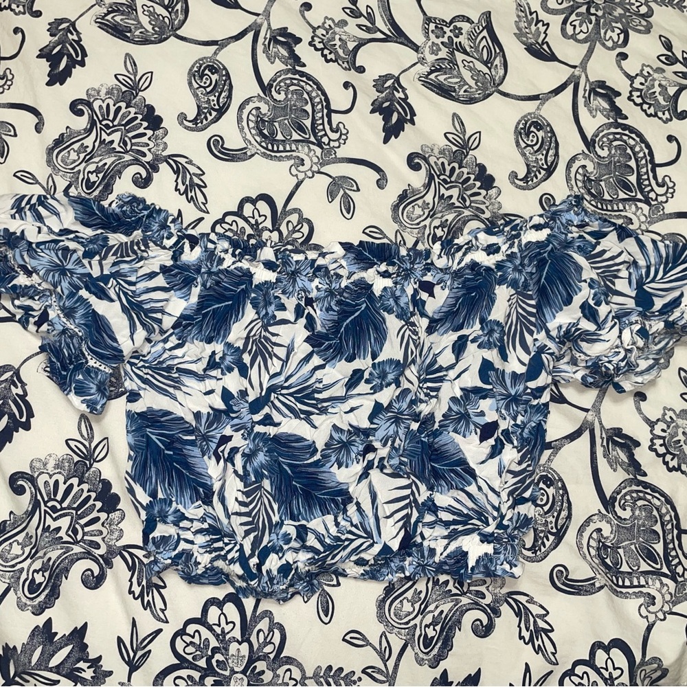 Ocean Drive Navy and White Floral Top